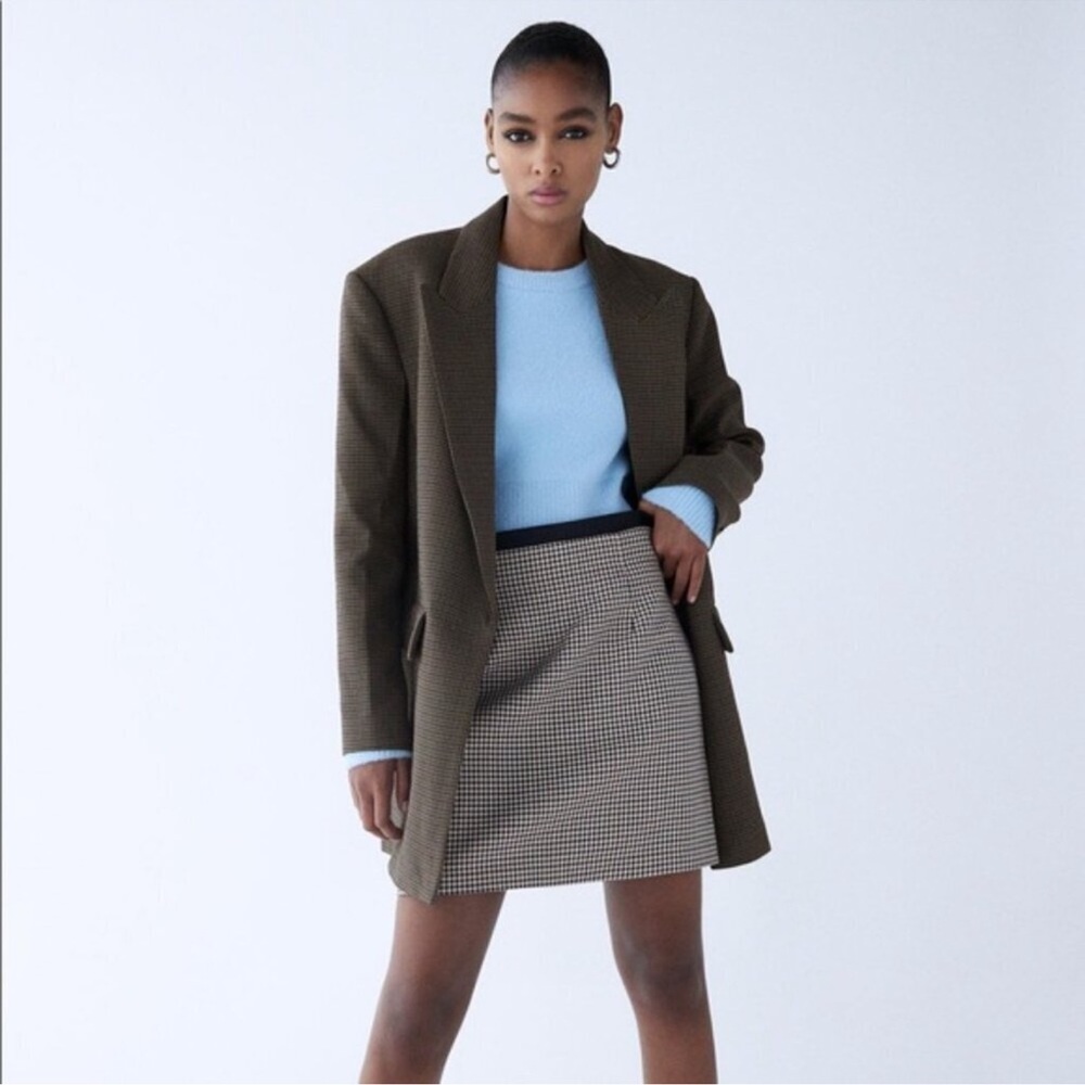 NWT Zara Classic High Waisted Brown Houndstooth Skirt
